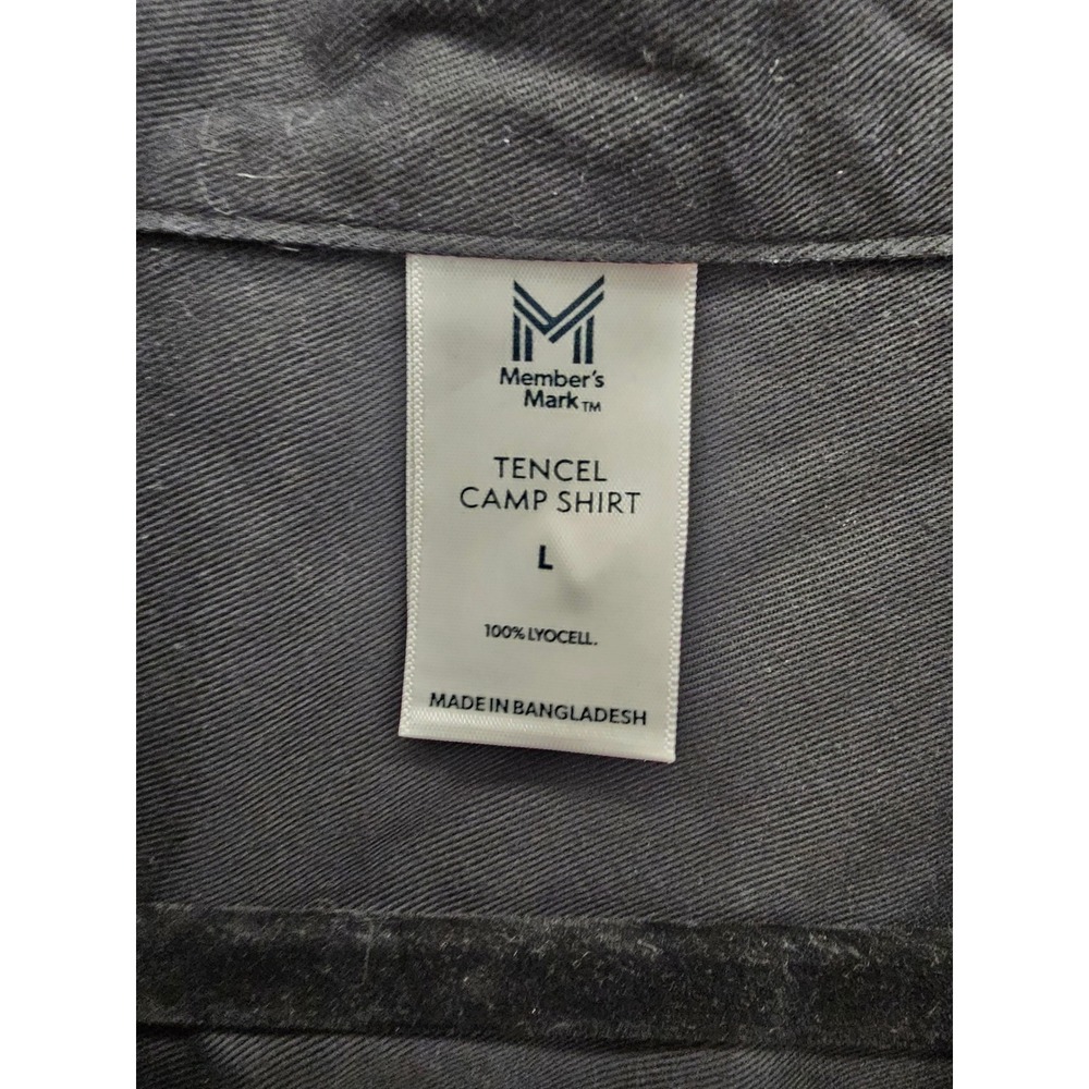 Members Mark Tencel Camp Shirt Womens Large Black Short Sleeve Lyocell Button Up - Picture 2 of 5